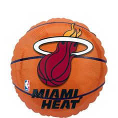 the miami heat basketball balloon is shown on a white background with an orange and black logo