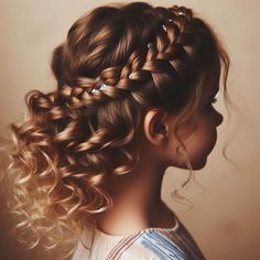 French Braid Hairstyle for Girl Kids with Short curly hairs Short Hair Flower Girl Hairstyles, Curly Flower Girl Hairstyles, Flower Girl Short Hairstyles, Girls Flower Girl Hair, Flower Girl Curly Hairstyles, Flower Girl Hairstyles Curly Hair, Flower Girl Hairstyles Braid, Girls Hair For Wedding