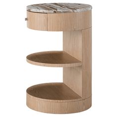 the corner shelf is made from wood and has two shelves on each side, with one section