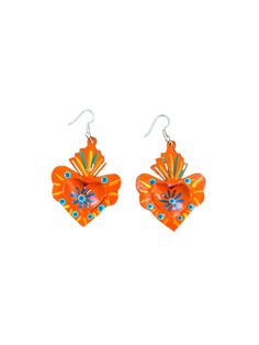 "Mexican tin heart earrings Beautiful hand painted earrings by talented artisans in Mexico. Heart earrings size: 1.5\" All orders are shipped using Mexican Postal Service and it takes: 15-25 bussines days (North America). 20-30 bussines days (Europe). 20-35 bussines days (Rest of the world). If your are in a hurry or if you would like to use another shipping service, please contact me before placing your order. The extra cost is calculated according to the package dimension and weight." Handmade Heart-shaped Enamel Earrings, Artisan Heart Earrings As Gift, Artisan Heart Earrings For Pierced Ears As Gift, Hand Painted Heart Earrings For Gift, Heart-shaped Hand Painted Earrings As Gift, Artisan Heart-shaped Hand Painted Jewelry, Artisan Hand Painted Heart Jewelry, Artisan Hand-painted Heart Jewelry, Unique Hand Painted Heart Earrings