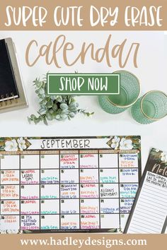 a calendar with the words super cute day eraser and coffee mugs on it