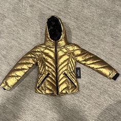 Nwt - Size 8 And Size 10 Fitted Gold Winter Outerwear, Casual Gold Outerwear For Winter, Casual Fitted Gold Outerwear, Gold Fitted Casual Outerwear, Gold Hooded Winter Outerwear, Boho Toddler, White Puffer Jacket, Boys Puffer Jacket, Pink Puffer Jacket