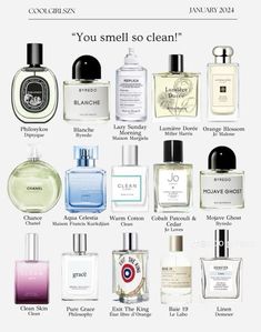 Best Clean Scent Perfume, Perfume Mixing Fragrance, Perfume Chart, Clean Perfume Scents, Perfumes That Last All Day, Teknik Makeup, Koleksi Parfum, Perfume Hacks