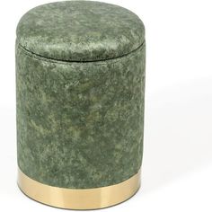 a green and gold covered stool on a white background