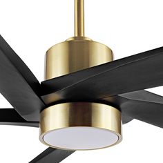 Keep your space cool without sacrificing on style with this sleek, clean-lined ceiling fan. Five solid wood blades pairing the metal shell reflect the elegant design of the fan and deliver highly efficient air. The quiet, reversible DC motor allows you to change the fan's direction seasonally for cooling relief in summer and better distribution of warm air in winter. Its integrated LED light illuminates you living space and keep your home inspired. GETLEDEL 54-in Gold with Black Blades Color-changing Indoor Ceiling Fan with Light and Remote (5-Blade) | LECF-BS05-BK Living Room Fans, Gold Ceiling Fan, Modern Environment, Living Room Ceiling Fan, Large Ceiling Fans, Gold Living Room, Kitchen Ceiling, Metal Canopy, Fan With Light