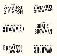 the greatest showman stickers are shown in four different font styles, including one that says