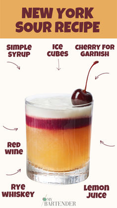 New York Sour Recipe American Cocktails, Homemade Alcohol, Specialty Drinks, Cocktail Drinks Alcoholic