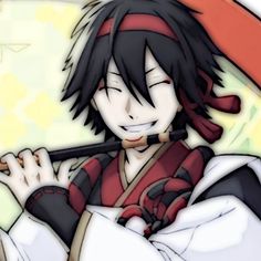 an anime character with black hair holding a red and white umbrella