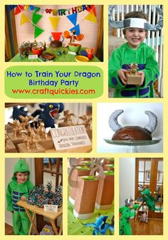 a collage of photos showing how to train your dragon birthday party