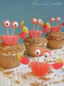 some cupcakes with googly eyes on them