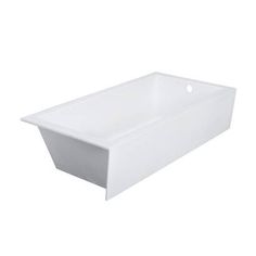 a white sink with no faucet on the bottom and an open shelf above it