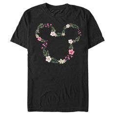 Who knew that dressing "mousey" could be so cute!? Celebrate Walt Disney's most iconic characters with this officially licensed Disney Mickey Mouse and Friends Floral Logo Men's Graphic T-Shirt. This adorable tee features a graphic of the Mickey Mouse silhouette logo across the front formed by tropical plants like Hibiscus, Plumeria, and Bougainvillea flowers. Add this tee to your Disney collection for the perfect style on your next trip to Disneyland! Disney T-shirt For Fan Events In Spring, Spring Mickey Mouse Crew Neck T-shirt, Summer Minnie Mouse Short Sleeve T-shirt, Mickey Mouse Crew Neck T-shirt For Spring, Disney T-shirt For Summer Fan Events, Minnie Mouse Short Sleeve T-shirt For Spring, Short Sleeve Minnie Mouse T-shirt For Spring, Summer Mickey Mouse T-shirt With Short Sleeves, Summer Mickey Mouse Short Sleeve T-shirt