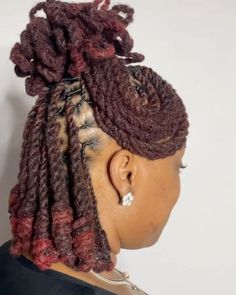 Fishtail Braids On Locs, Loc Side Styles, Loc Designs For Women, 2 Strand Loc Styles, Loc Styles Added Hair, Half Up Half Down Dread Styles, Swoop Locs Styles, Bridal Dreadlock Hairstyles, Loc Styles With Bangs