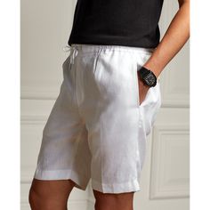 These drawstring shorts are hand-tailored using a lightweight linen dobby fabric that was custom-developed for Ralph Lauren. Classic Linen Bermuda Shorts For Summer, White Linen Bermuda Shorts For Summer, White Linen Bermuda Shorts, White Linen Bermuda Shorts For Vacation, Ralph Lauren Bottoms With Built-in Shorts For Summer, Ralph Lauren Summer Bottoms With Built-in Shorts, Ralph Lauren Summer Shorts, Linen Shorts With Drawstring, Linen Shorts For Summer Daywear