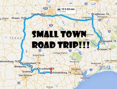 a map with the words small town road trip