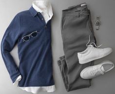 Chinos Men Outfit, Grey Pants Men, Trainers Outfit, Pants Outfit Men, Trendy Mens Fashion, Men Fashion Casual Shirts, Cowboy Up