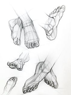 four different views of the feet and toes of a person with their hands on them