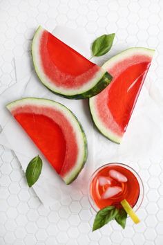 slices of watermelon with mint and juice