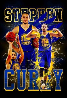 two basketball players in blue and yellow uniforms with the word curry on it, surrounded by lightning