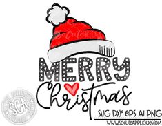 merry christmas svg file with santa's hat on top and the words,