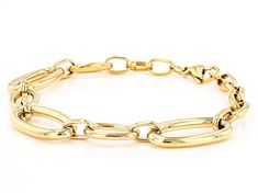 Sophisticated Steel® gold stainless steel oval link bracelet. Measures approximately 7/16 of an inch in width and has a lobster claw clasp. Modern Gold Oval Link Bracelet With Polished Finish, Modern Oval Gold Chain Bracelets, Modern Gold Chain Oval Bracelet, Modern Oval Gold Chain Bracelet, Gold Oval Chain Bracelet With Lobster Clasp, Oval Gold Chain Bracelet With Lobster Clasp, Modern Oval Gold Bracelet For Everyday, Modern Gold Oval Bracelet, Modern Everyday Oval Gold Bracelet