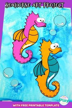 seahorse art project with free printable template for kids to use in the classroom