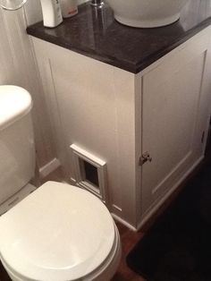 a white toilet sitting next to a sink in a bathroom