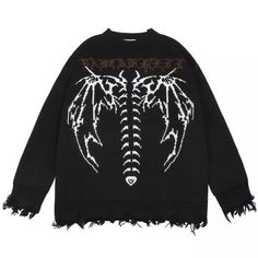 Dragon Skeleton X-Ray Distressed Sweatshirt Distressed Grunge Sweater For Streetwear, Skeleton Sweater Y2k, Distressed Grunge Crew Neck Sweatshirt, Distressed Washed Black Grunge Sweatshirt, Grunge Crew Neck T-shirt With Skull Print, Dragon Skeleton, Distressed Sweatshirt, Streetwear Essentials, X Ray