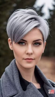 Silver Pixie Cut, Short Gray Hairstyles, Silver Pixie, Gray Hairstyles, Short Grey Hair, Low Maintenance Hair, Earl Gray, Heart Face Shape, Short Hair Cuts For Women