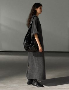 Knit-wool maxi t-shirt dress in dark grey . 89.2% sheep wool 7.6% yak wool 3.2% yak wool.Not itchy Slip on style Bust 46"/117cmLength 49"/125cmModel wears size S/M and is 5.8"/170 cmImported T Shirt Dress Maxi, Pixie Market, Maxi Shirt Dress, Reduce Waste, Midi Maxi Dress, Wool Dress, Knit Shirt, Long Blouse, Sweatshirt Dress