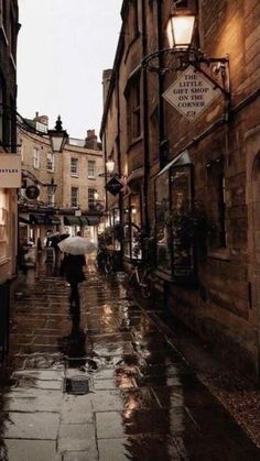 a person with an umbrella is walking down the street