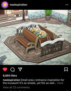 an animated image of a bench with flowers in it and the caption reads, 6 b84 likes