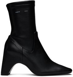 Ankle-high buffed leather slip-on boots in black. · Pointed square toe · Elasticized collar · Logo printed at outer side · Bonded jersey and buffed leather lining · Covered modified block heel with rubber injection · Polished leather sole · Heel: H3 Supplier color: Black Bridge Stretch, Womens Square Toe Boots, Stretch Boots, Ankle Stretches, Square Toe Boots, Boot Print, Low Boots, Slip On Boots, How To Stretch Boots