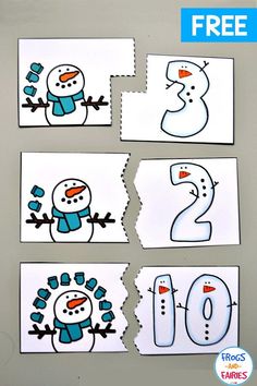 four snowmen cut out to make the numbers for each number, and one is missing