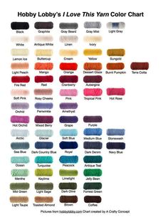 the color chart for hobby lobby's love this yarn