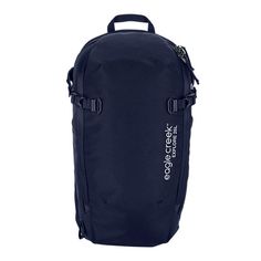 the back side of a black backpack with straps and shoulder straps, on a white background