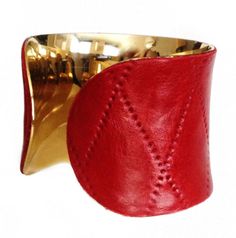 Red Diamond Quilted Leather Cuff Bracelet  by UNEARTHED Leather Bangle Bracelet, Gold Leather Cuff Bracelet For Formal Occasions, Elegant Red Leather Bracelets, Elegant Red Leather Bracelet, Formal Gold Leather Cuff Bracelet, Luxury Red Leather Bracelets, Modern Leather Cuff Bracelet For Formal Occasions, Luxury Red Leather Bracelet, Luxury Leather Cuff Bracelet