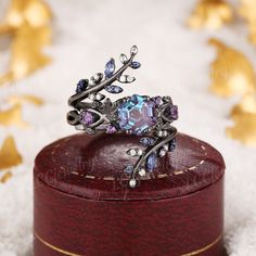 Black Gold Wedding Rings, Amethyst Wedding Rings, Black Gold Wedding, Enhancer Wedding Band, Amethyst Wedding, Black Gold Ring, Floral Engagement Ring, Cute Engagement Rings, Alexandrite Engagement Ring