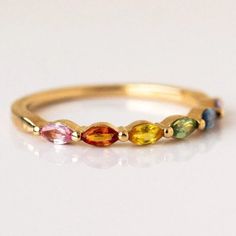 Multi Rainbow Sapphire Ring Half Eternity Band Ring Multi Color Wedding Band Her Rainbow Wedding Ring, Colorful Wedding Band, Rainbow Wedding Band, Multi Color Wedding, Color Wedding Band, Colored Wedding Bands, Multicolor Wedding, Rainbow Sapphires, Rainbow Gemstones