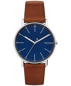 Skagen Men's Signature Brown Leather Strap Watch 40mm SKW6355 Business Watches With Leather Strap, Modern Brown Watch With Round Dial, Modern Brown Leather Watch, Classic Leather Analog Watch, Timeless Leather Watch With Analog Display, Leather Watches With Round Dial, Everyday Leather Watches With Metal Dial, Leather Watches With Leather Strap, Leather Watches With Metal Dial For Everyday Wear