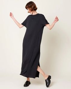 Kaplan Dress in Darkest Navy | Studio Nicholson | Covet + Lou | Covet + Lou Relaxed Fit Midi Dress With Side Slits, Flowy Unlined Midi Dress, Chic Relaxed Fit Viscose Dress, Relaxed Fit Rayon Dresses For Work, Relaxed Fit Rayon Dress For Work, Relaxed Fit Maxi Dress With Side Slits, Casual Viscose Maxi Dress For Work, Relaxed Fit Viscose Midi Maxi Dress, Relaxed Fit Viscose Maxi Dress For Daywear