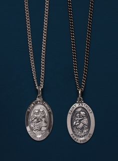 Saint Anthony Sterling Silver Oval Medal - Patron saint of animals, skin, farmers - Jewelry Necklaces for Men, Father, Grandpa, Son Medal: 25mmx16mm Medal: Oxidized Sterling Silver or Rhodium plated over 925 Sterling Silver (choose from from down menu) Chain: 2mm curb chain with lobster clasp. Length: Available in 18. 20, 22, 24 and 26 inches. Chain: Oxidized Sterling Silver or Rhodium plated over 925 Sterling Silver (choose from from down menu) Model is wearing 20 inch chain. Note that dependin Patron Saint Of Animals, Stainless Bracelet, Saint Anthony, Neck Chain, Patron Saints, Cord Bracelets, Oxidized Sterling Silver, Shiny Silver, Men Necklace