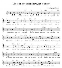 sheet music with the words let it snow, let it snow