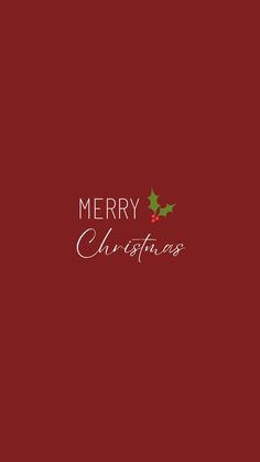 merry christmas card with holly leaves and berries on the bottom, in white lettering against a red background