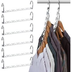 Get More Hangers For Less- 8 Pack space saving hangers you can get at a fraction of the cost of similar products.This durable hanger is a true value for your money. Why spend more when you want it. Closet Organizer For Sort Clothes- It can help you organize your closet, so you can easily find your favorite dress.You can hanging both a suit or blazer jacket with their matching skirt or pair of slacks,classify your suit sets through hanger organizer. Stronger Hanger Organizers - Made of stainless Closet Hanger Space Saver, Hanger Organizers, Organize Closet Space, Closet Space Savers, Closet Room Organizer, Cascade Design, Organize Your Closet, Closet Hangers, Space Saving Hangers