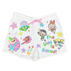 Power Puff Girls Officially Licensed Graffiti Art Shorts Nwt Size Xxl Flat Lay Waist 17” Rise 13.5” Inseam 4” Length 17” Power Puff Girls All-Over Print Drawstring Adjustable Waist Poly/Cotton Blend Machine Washable Kawaii Cotton Bottoms For Summer, Kawaii Style Cotton Bottoms For Summer, Kawaii Cotton Summer Bottoms, Summer Casual Bottoms With Cartoon Print, Casual Character Print Bottoms For Summer, Fun White Bottoms For Spring, Y2k Style White Bottoms Short Length, Y2k Style White Short Bottoms, Y2k Style White Short Length Bottoms