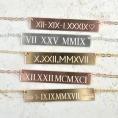 Anniversary Gift, Roman Numeral Necklace, Roman Numeral Bar Necklace, Custom Date Necklace, Gold Bar Necklace, Wedding Date Necklace, Custom Bar Necklace, Silver Bar Necklace, Rose Gold Bar Necklace, Name plate Necklace  **Double sided engraving is available. Mrs Necklace, Roman Numerals Dates, Personalized Bar Necklace, Date Necklace, Bar Necklace Gold, Custom Bar Necklace, Rose Gold Bar, Evil Eye Necklace Gold, Dainty Diamond Necklace