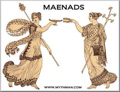 two women dressed in ancient greek clothing, one holding a tray and the other pointing at something