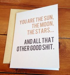 For a Valentine who doesn't expect eloquence. Girlfriend Card, You Are The Sun, Funny Anniversary Cards, Valentine Anniversary, Funny Couples, Noel Christmas, Funny Love