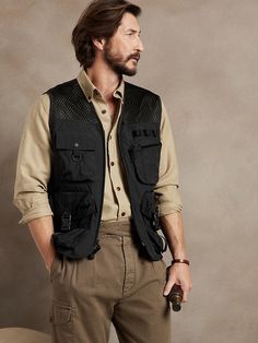 Utility Vest | Banana Republic Men Safari Outfit, Utility Vest Outfit Men, Vest Outfits Men Streetwear, Hiking Summer Outfit, Vest Men Outfit, Utility Outfit, Utility Vest Outfit, Men Vest Outfits, Photographer Vest